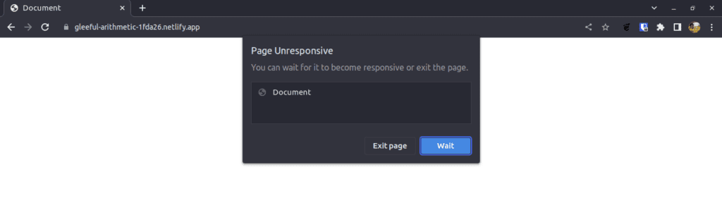 unresponsive page error in chrome 