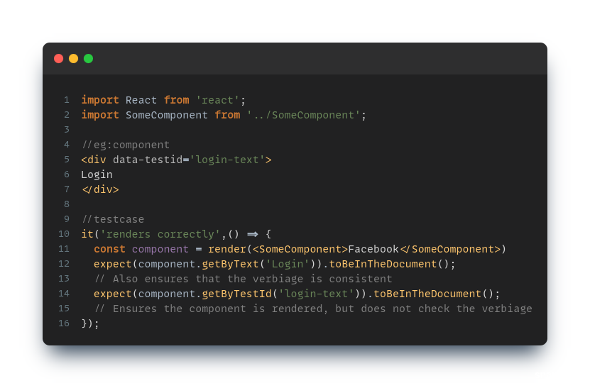 code snippet example that uses text to verify component