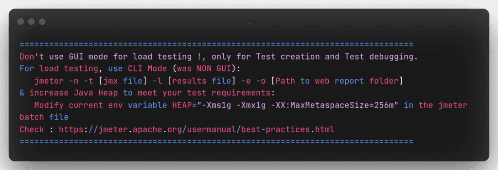JMeter warning for running test in GUI