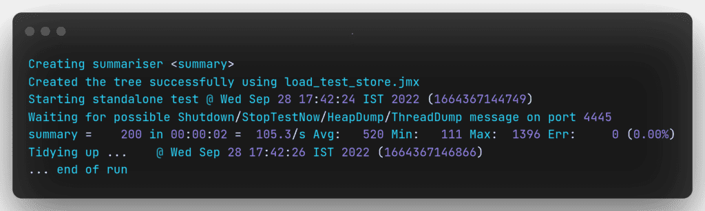 Test result for load configuration using command line arguments